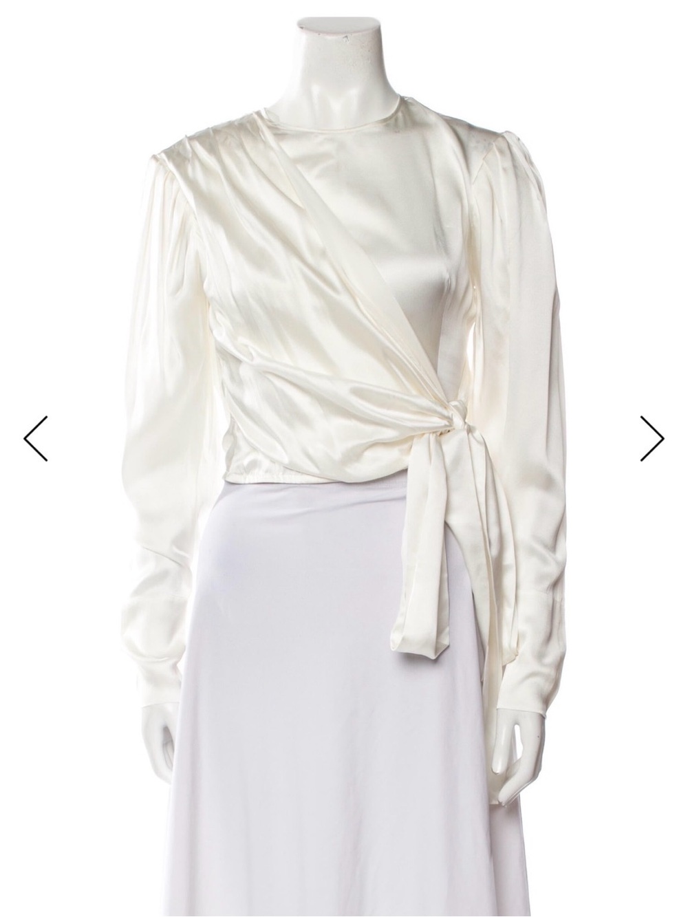 Ivory Satin Wrap Tie Blouse